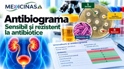 Antibiograma – testarea sensibilității bacteriilor la antibiotice, cu rezultate S, I și R