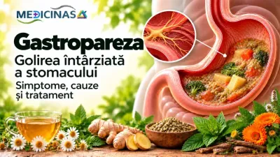 Gastropareza – ilustrație medicală a stomacului cu golire gastrică întârziată și alimente reținute