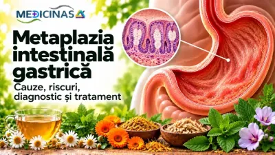 Metaplazia intestinală gastrică – ilustrație medicală a modificărilor celulare din mucoasa stomacului