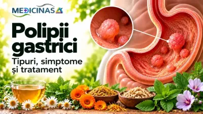 Polipii gastrici – ilustrație medicală a polipilor dezvoltați pe mucoasa stomacului