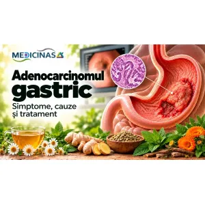 Adenocarcinomul gastric – ilustrație medicală a unei tumori maligne dezvoltate în mucoasa stomacului