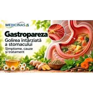Gastropareza – ilustrație medicală a stomacului cu golire gastrică întârziată și alimente reținute