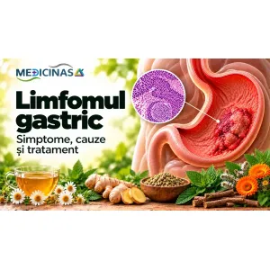 Limfomul gastric – ilustrație medicală a afectării țesutului limfatic din mucoasa stomacului