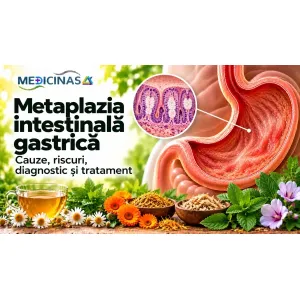 Metaplazia intestinală gastrică – ilustrație medicală a modificărilor celulare din mucoasa stomacului