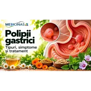 Polipii gastrici – ilustrație medicală a polipilor dezvoltați pe mucoasa stomacului
