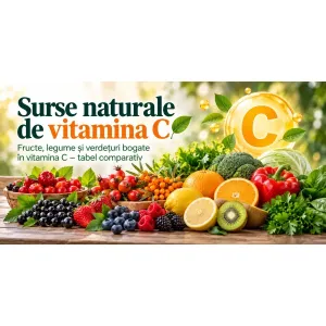 Surse naturale de vitamina C – acerola, măceșe, cătină, aronia, afine, fructe, legume și verdețuri
