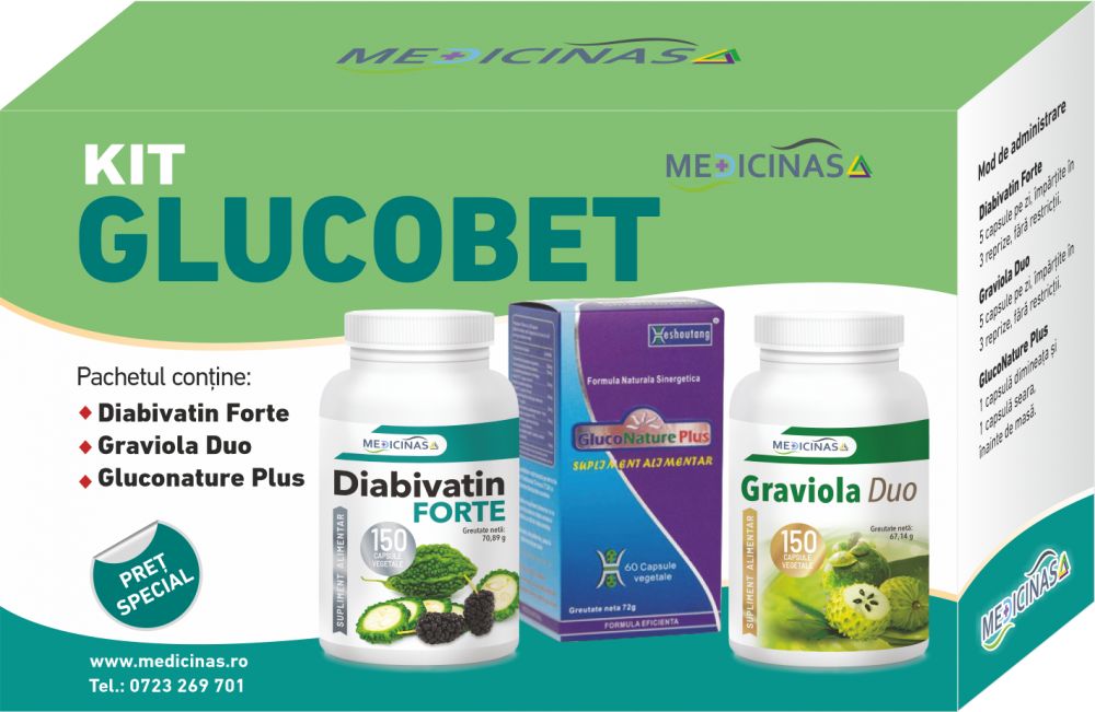 KIT GLUCOBET - pentru a ține glicemia sub control, GRATUIT la prima comandă cartea ”Ce mănânci când ai diabet”.