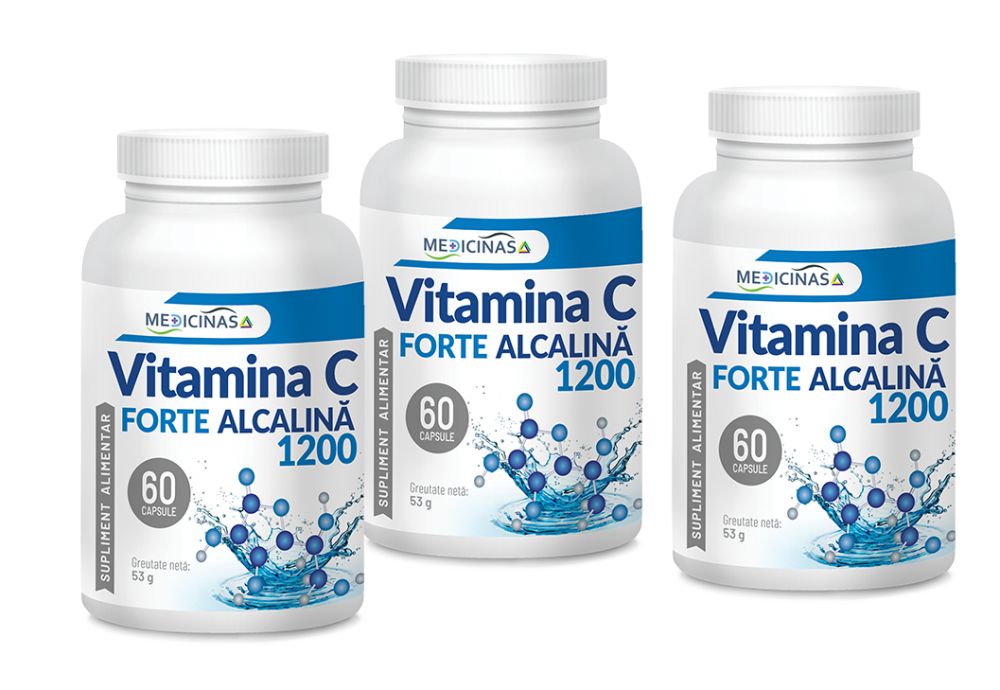 Vitamina C Forte Alcalină 1200mg - Pachet 3 luni - Cea mai puternică vitamină C de la Medicinas, 60cps.